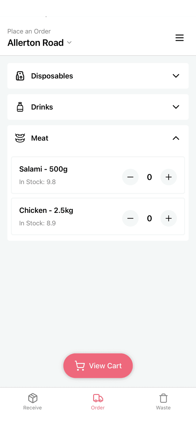 Salami order screen